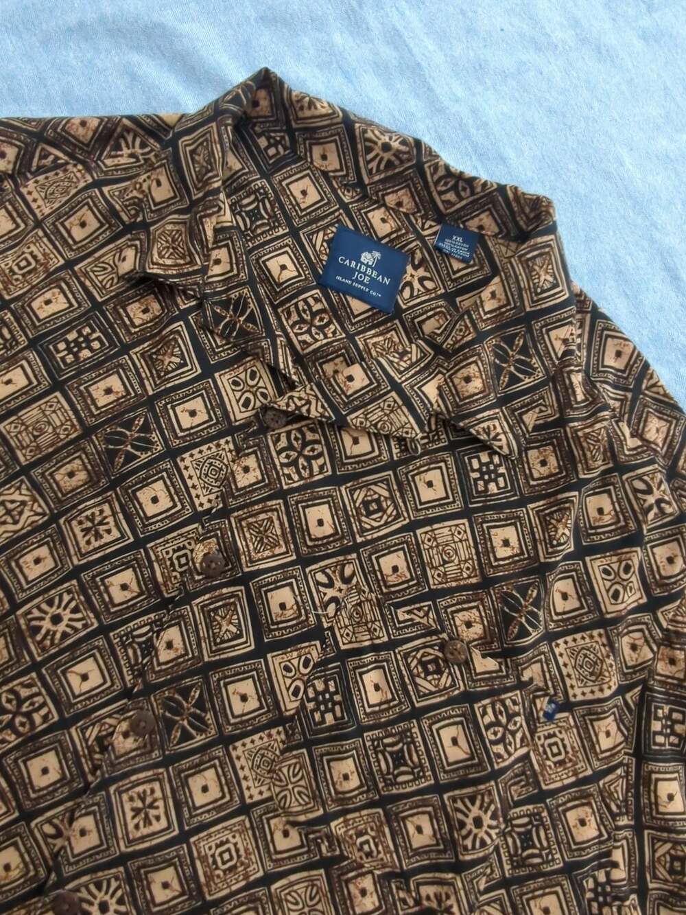 Caribbean Joe Geometric Short Sleeve Shirt Size XXL Brown Black